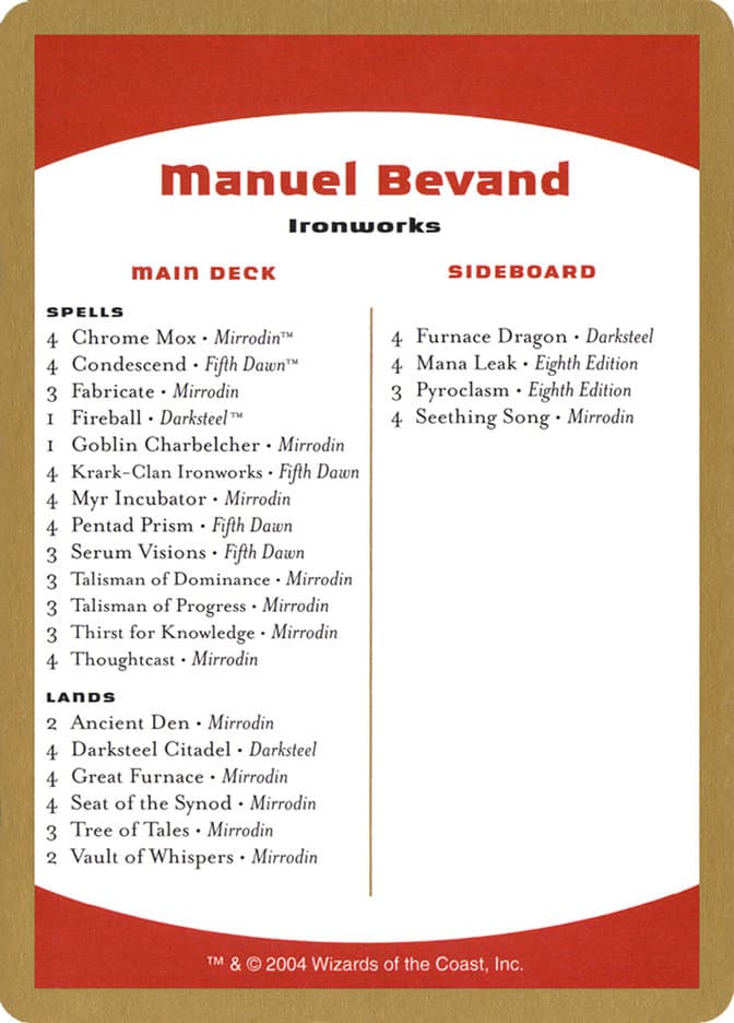 Manuel Bevand Decklist Token
